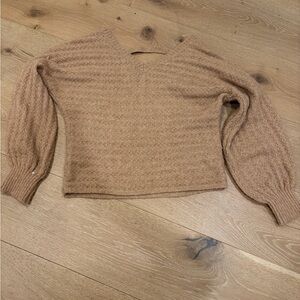 Francesca's Collections Tan V-Neck Sweater Open Back